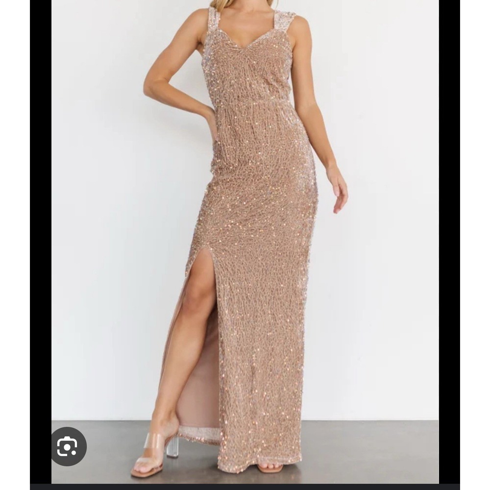Baltic Born Marilyn‎ Sequin Maxi Gown Taupe Size Small NWT
